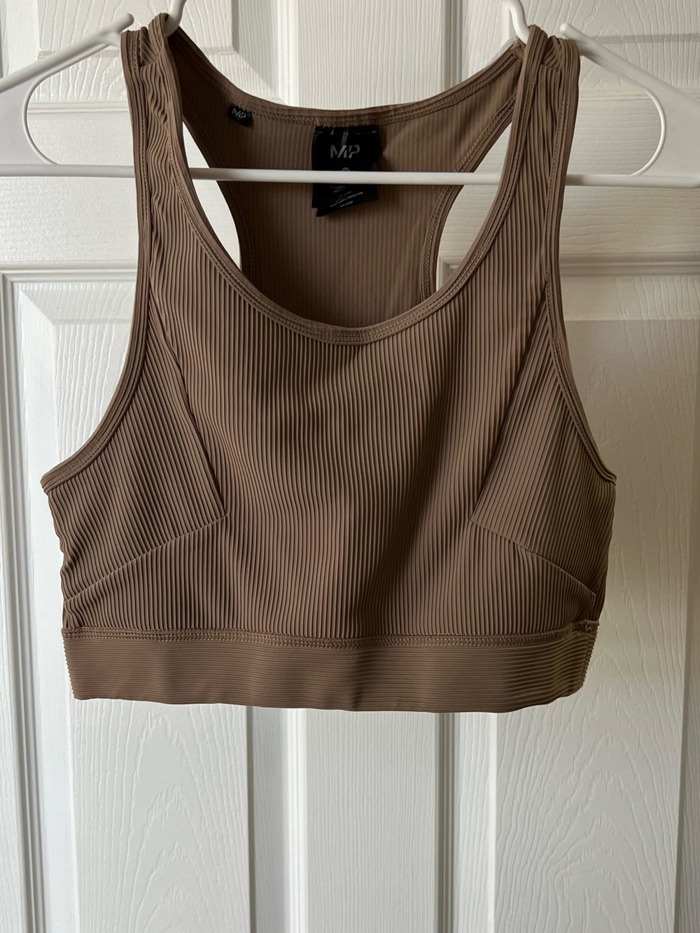 Ribbed Scoop-Neck Sports Bra - Brown